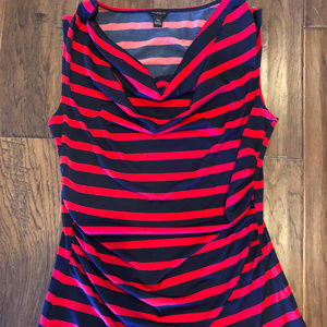 AT Red & Navy Striped Cowl Neck Tank, Size XS